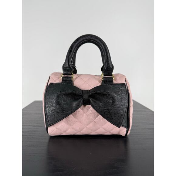 Betsey Johnson Quilted Mini Top Handle Handbag with Bow in Pink - Picture 1 of 13